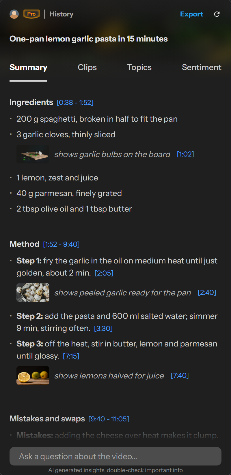 Recipe layout